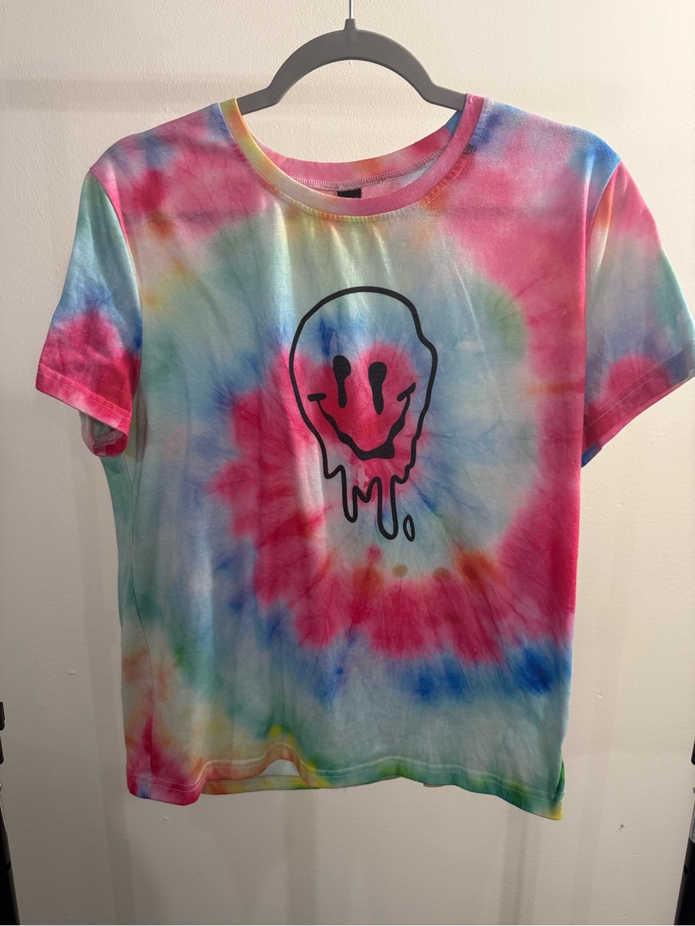 SHEIN Multicolor Tie-Dye Tee with Black Drip Smiley
